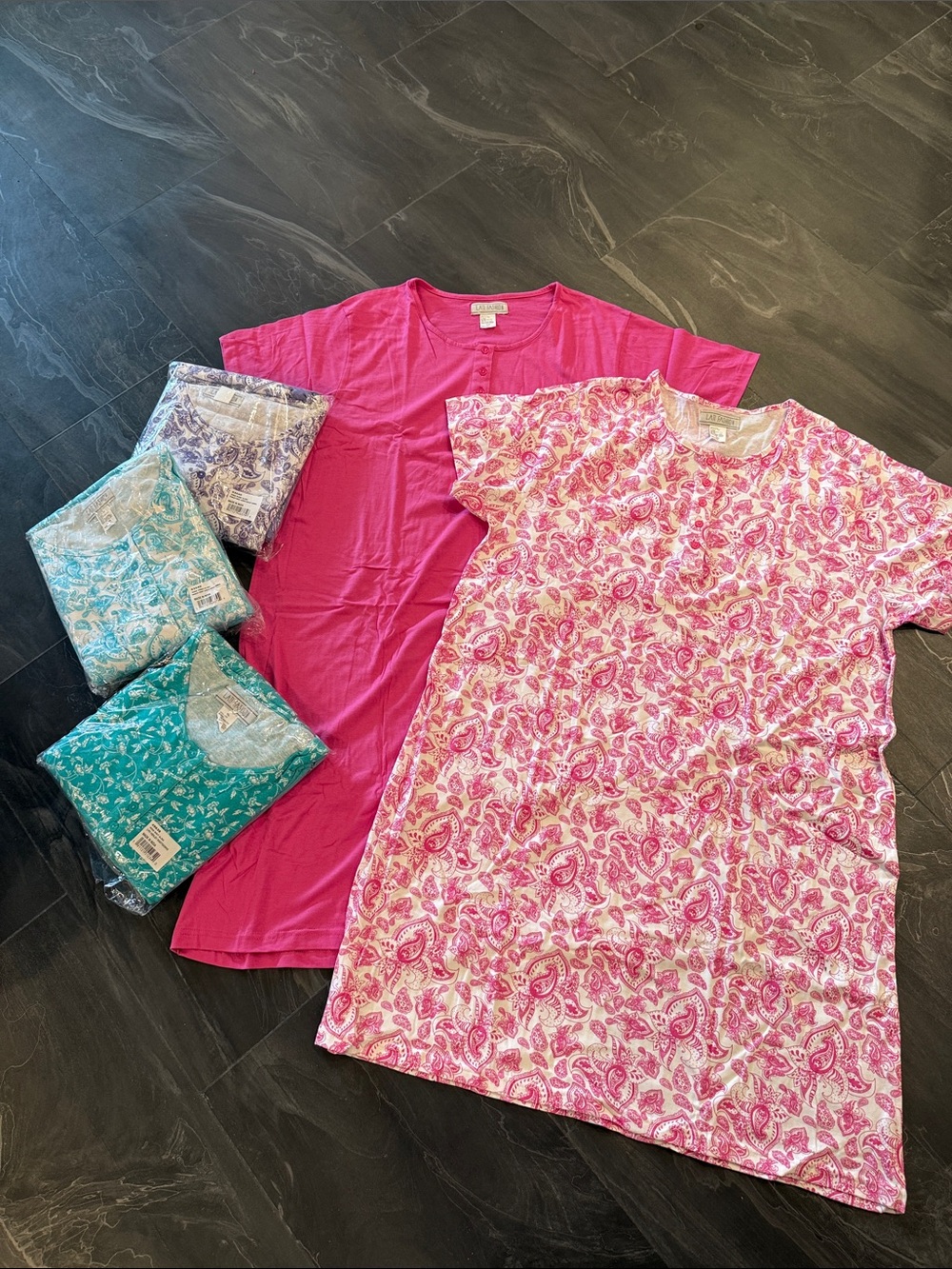 NEW XL 2-Pk LATI FASHION 100% Cotton Henley Nightgowns Paisley & Solid Colors